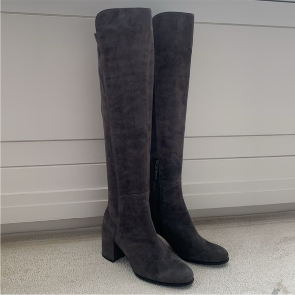 Stuart Weitzman Gray Suede Alljack Over Knee Block Heel Rubber Sole Boots 8.5 M - Picture 4 of 16
